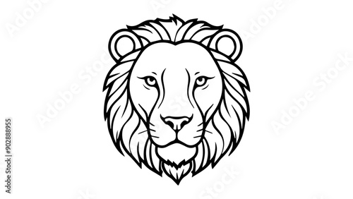 beautiful black and white outline illustration of lion portrait on white background