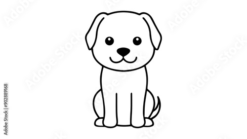simple cute smiling dog sitting illustration on white background