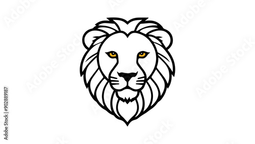 black and white lion head with yellow eyes vector illustration on white background