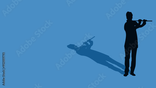 flutist emblem, flat color illustration