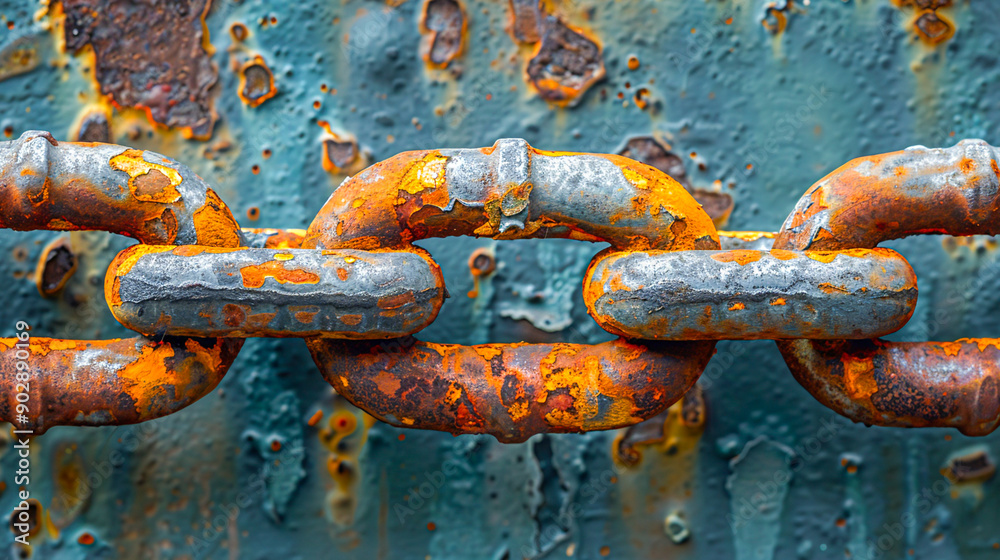 Weathered and Worn: Detailed Close-up of Rust on an Old Chain Link