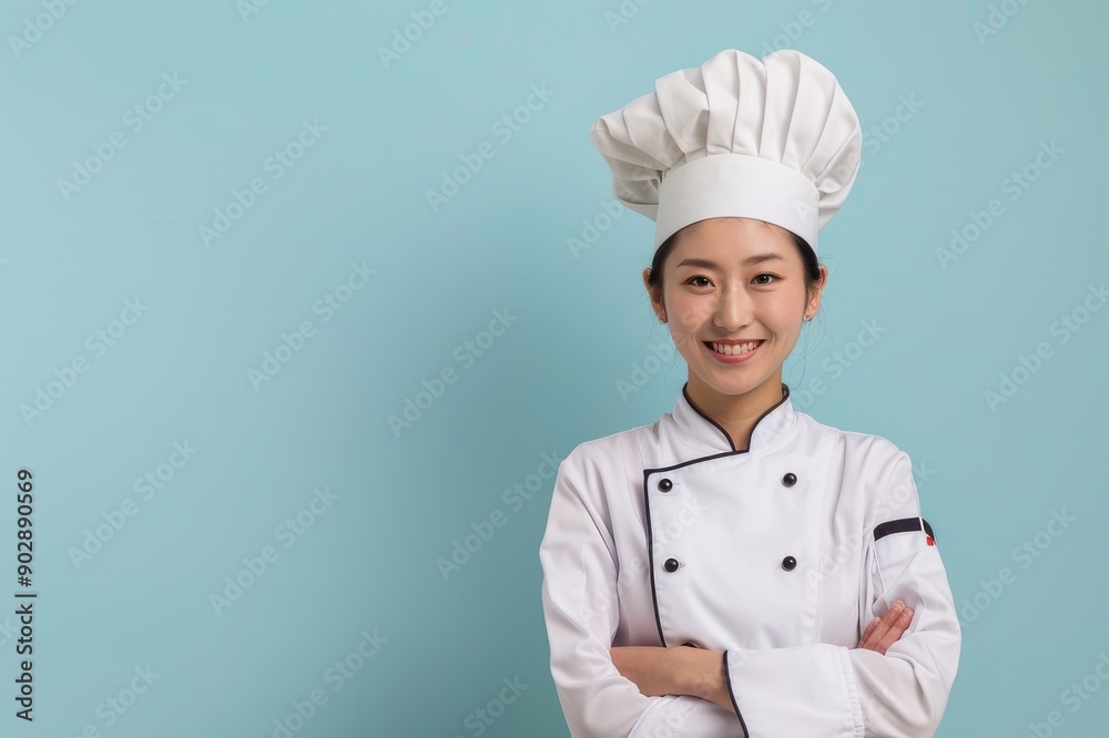 コック帽子をかぶった日本人女性(パティシエ・シェフ・コック・キッチン) コック帽子をかぶった日本人女性(パティシエ・シェフ・コック・キッチン)