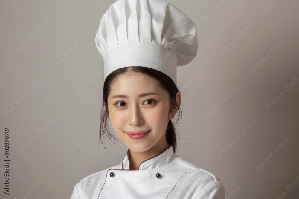 コック帽子をかぶった日本人女性(パティシエ・シェフ・コック・キッチン) コック帽子をかぶった日本人女性(パティシエ・シェフ・コック・キッチン)