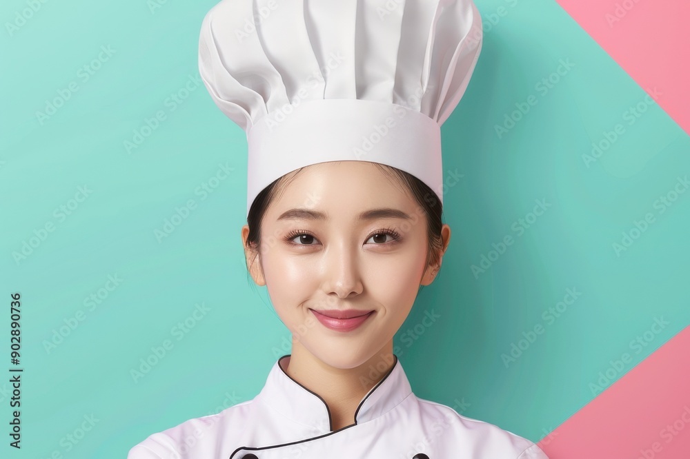 コック帽子をかぶった日本人女性(パティシエ・シェフ・コック・キッチン) コック帽子をかぶった日本人女性(パティシエ・シェフ・コック・キッチン)
