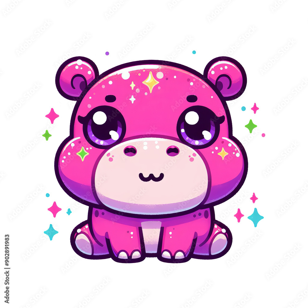 Adorable pink cartoon hippo with sparkling eyes and stars, perfect for kids' illustrations and colorful designs. Adorable pink cartoon hippo with sparkling eyes and stars, perfect for kids' illustrations and colorful designs.