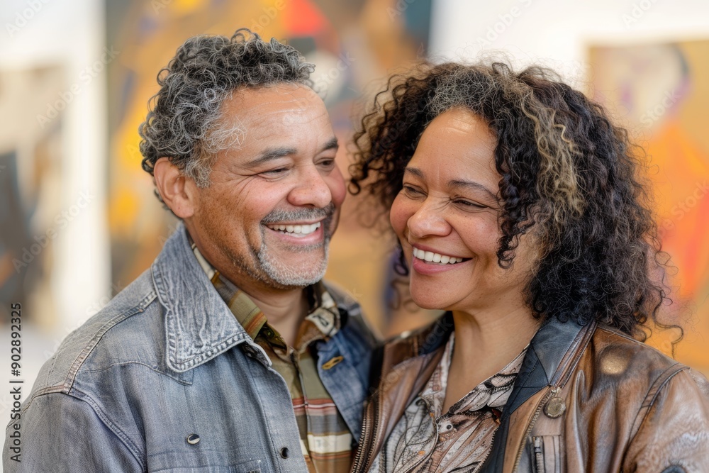 Portrait of a grinning mixed race couple in their 40s visiting a museum together Portrait of a grinning mixed race couple in their 40s visiting a museum together