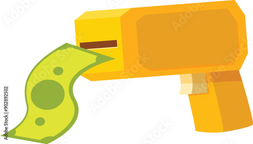 Money gun shooting banknotes, illustrating wealth, prosperity, and financial success