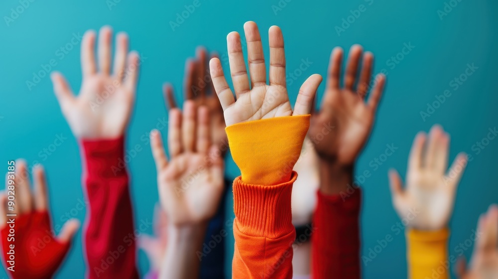 An image showing multiple hands of different colors and clothing styles raised towards the sky, symbolizing hope, participation, and the collective spirit of humanity. An image showing multiple hands of different colors and clothing styles raised towards the sky, symbolizing hope, participation, and the collective spirit of humanity.
