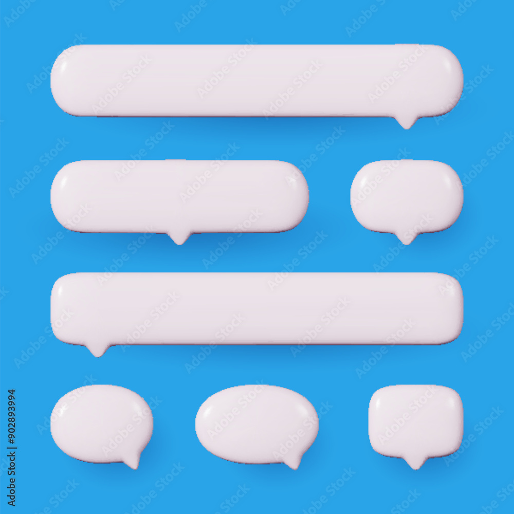Obraz premium Set of white speech bubbles. Chat dialogue text bubbles in a modern, realistic 3D design. The collection is isolated. Vector illustration.