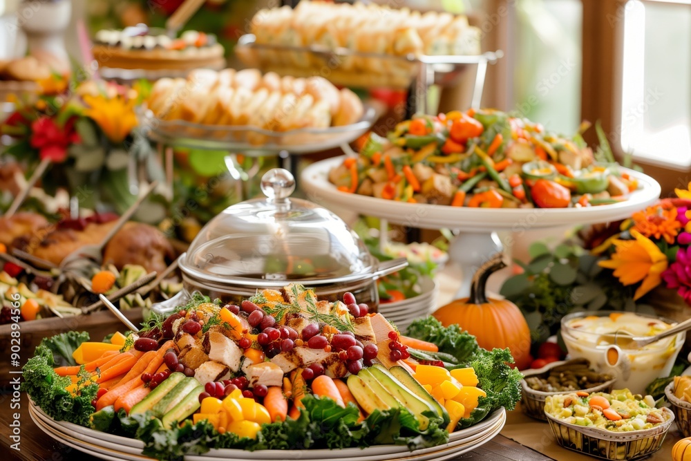 Fototapeta premium Thanksgiving buffet photo with a variety of foods