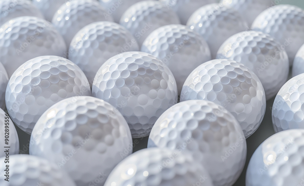 Close-up of white golf balls arranged in a neat pattern Close-up of white golf balls arranged in a neat pattern
