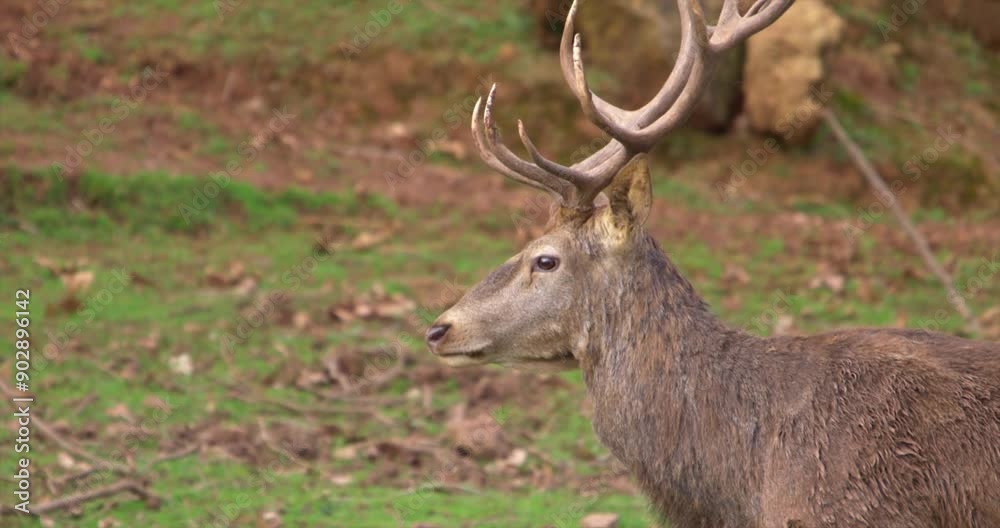 Male Deer close up, turning into camera