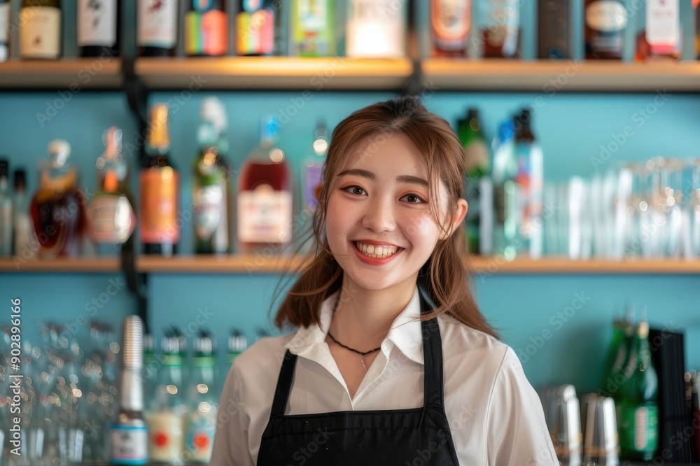 カフェバーの店員の日本人女性(酒・カクテル・ドリンカー・キッチン) カフェバーの店員の日本人女性(酒・カクテル・ドリンカー・キッチン)