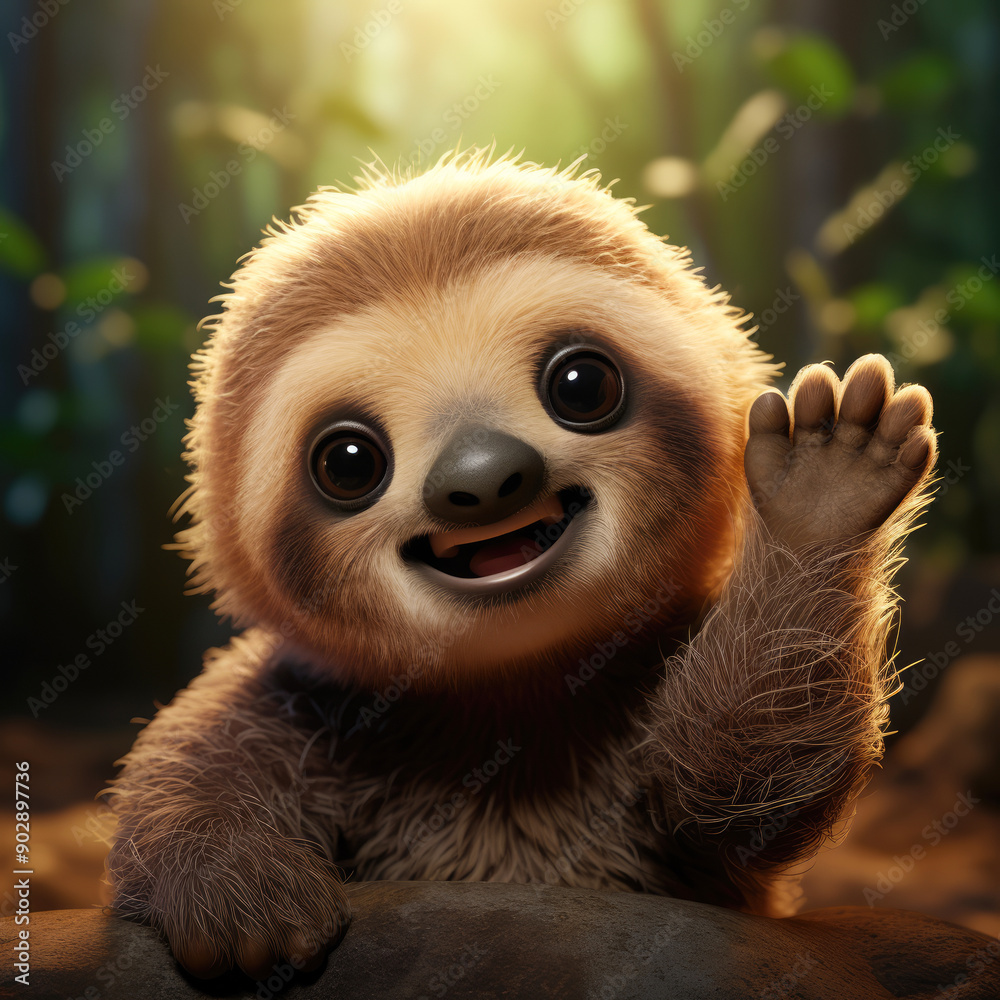 generated illustration of a 3d render of a happy sloth waving hello generated illustration of a 3d render of a happy sloth waving hello