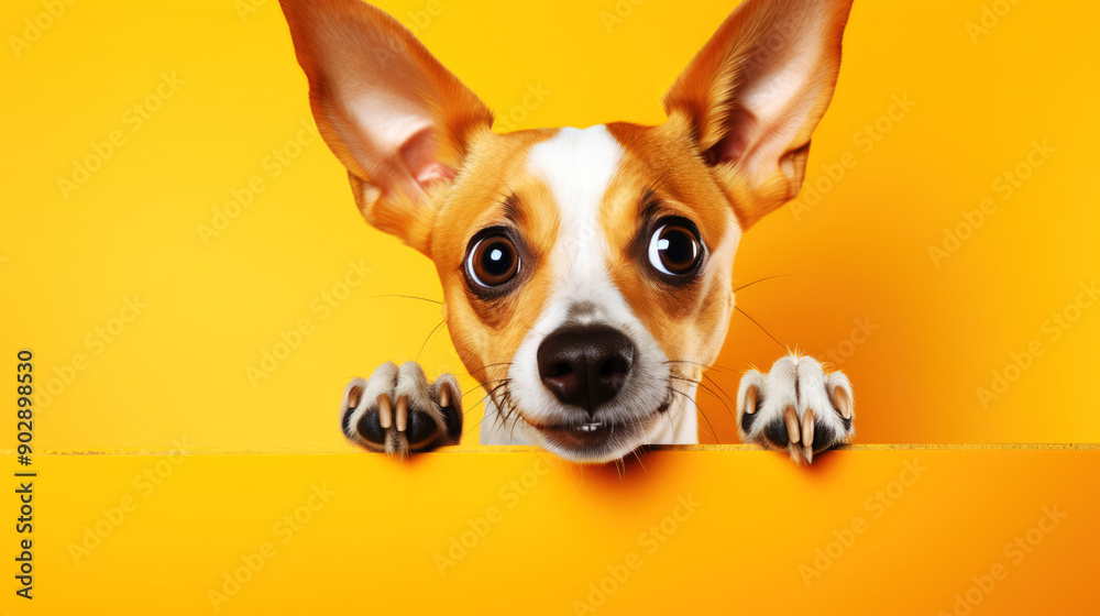 generated illustration of headshot portrait of surprised dog on bright colors background generated illustration of headshot portrait of surprised dog on bright colors background
