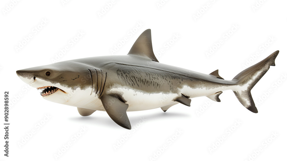 Fototapeta premium A detailed model of a great white shark, showcasing its impressive features and realistic appearance. Perfect for educational purposes and marine interests.