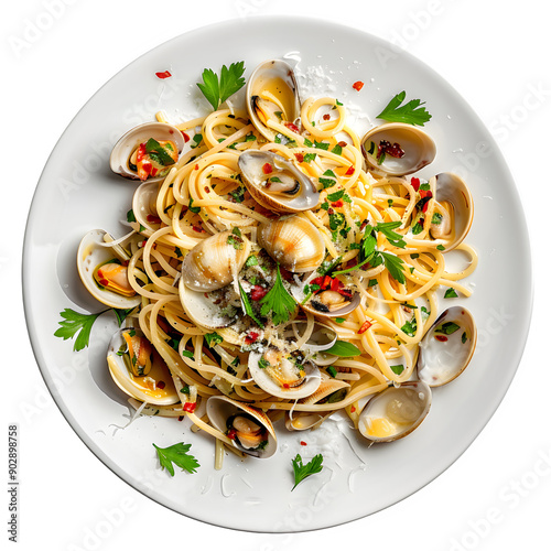 Italian spaghetti alle vongole on transparent background