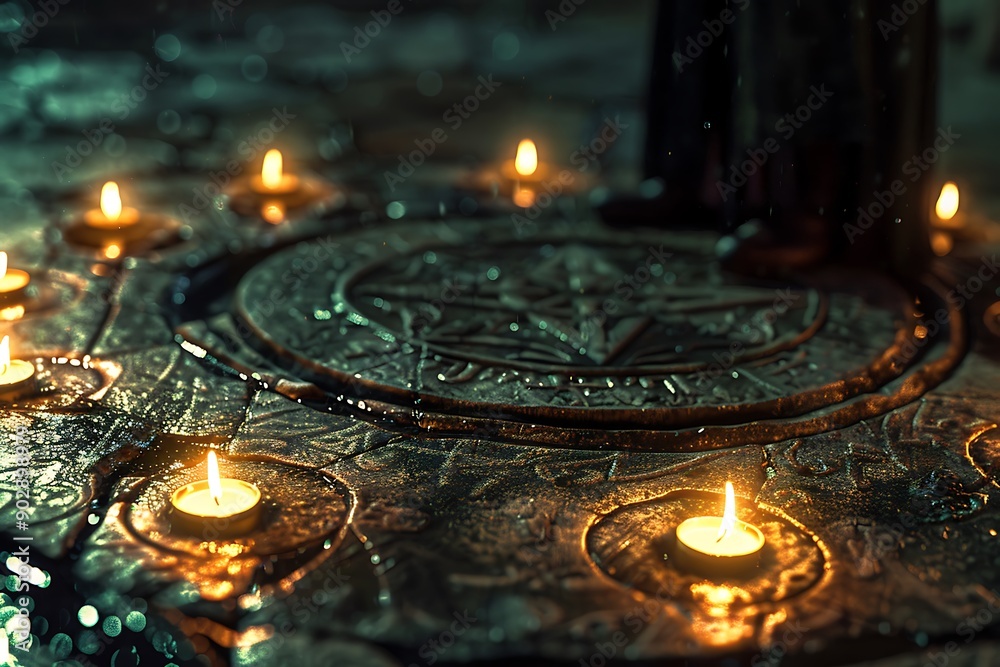 A Circle of Candles Around an Ancient Symbol. A Circle of Candles Around an Ancient Symbol.