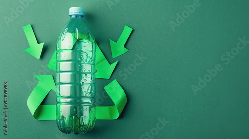 Recycling logo with a PET bottle and arrows, symbolizing sustainability and eco-friendliness, on a plain background photo