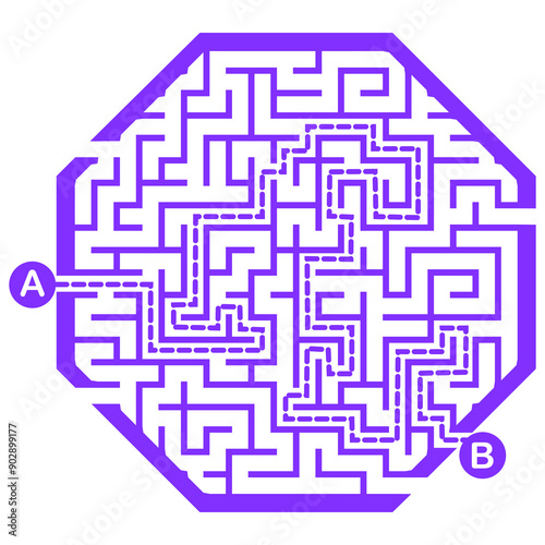 Illustration with labyrinth, maze conundrum for kids. Baby puzzle with entry and exit. Children puzzle game.