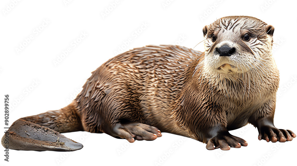 Close-up of a river otter sitting on a white background, showcasing its detailed fur and expressive face. Close-up of a river otter sitting on a white background, showcasing its detailed fur and expressive face.