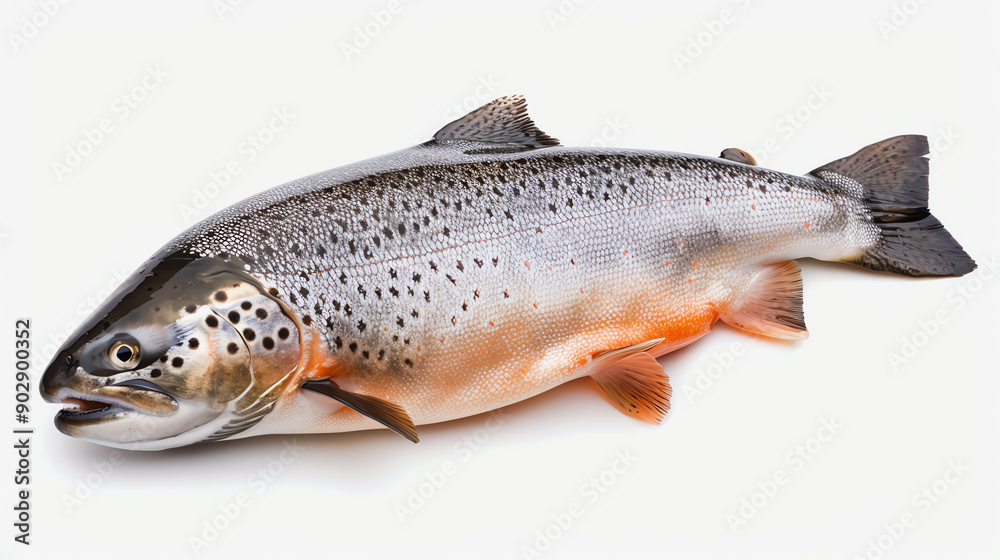 Fresh whole fish laying on a white background, showing shiny scales and detailed markings, perfect for culinary and seafood-themed designs. Fresh whole fish laying on a white background, showing shiny scales and detailed markings, perfect for culinary and seafood-themed designs.