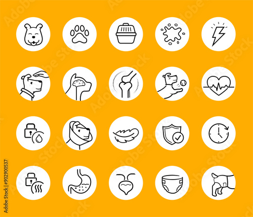 A set of icons for dog health, toilet products. The outline icons are well scalable and editable. Contrasting elements are good for different backgrounds. EPS10.