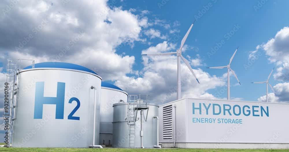 Hydrogen factory with energy storage concept. Green hydrogen production from renewable energy sources