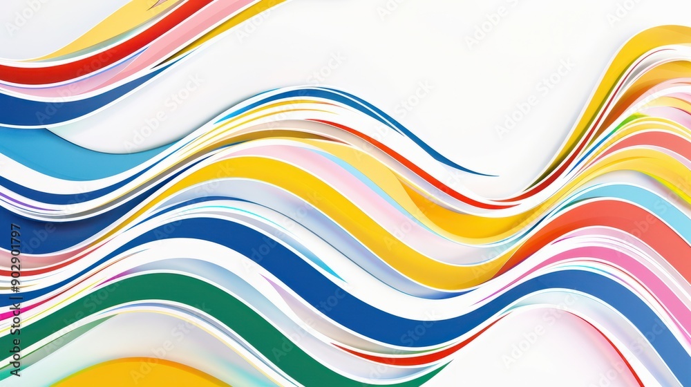Obraz premium Abstract white background with colorful lines. Retro style. Olympic games in France concept. Template with copy space for design card, banner, poster, wallpaper