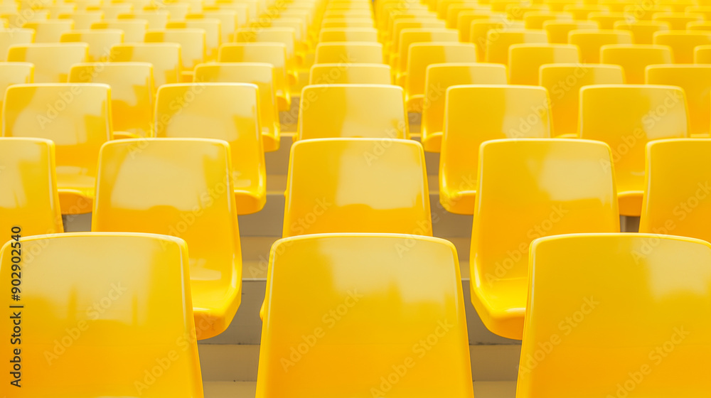 Fototapeta premium Rows of yellow chairs in an auditorium or stadium.