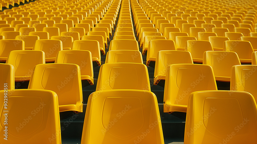 Fototapeta premium Rows of yellow chairs in an auditorium or stadium.
