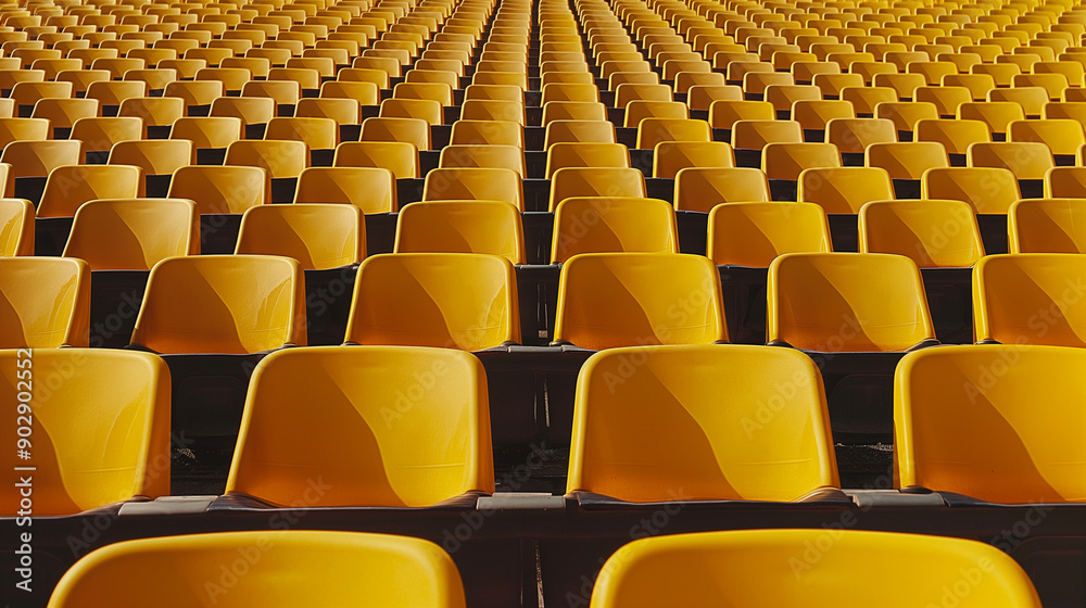 Fototapeta premium Rows of yellow chairs in an auditorium or stadium.