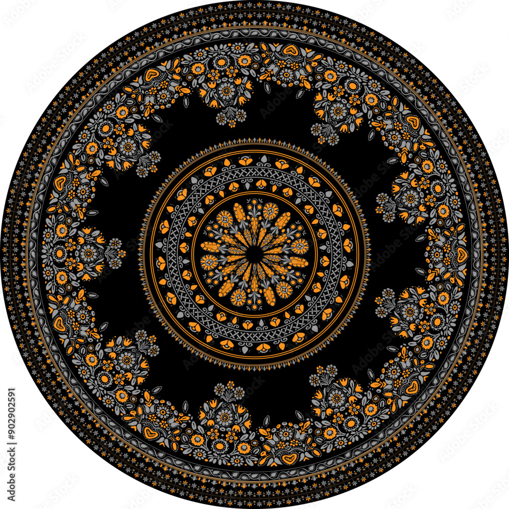 Naklejka premium Luxury Black Colorful Elegant Mandala vector template. oriental mandala, Oriental pattern, Traditional Turkish, Arabic, Indian, Turkish, Pakistan ottoman motifs used for fabric, textile, Wallpaper.