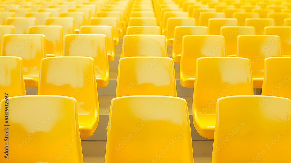 Fototapeta premium Rows of yellow chairs in an auditorium or stadium.
