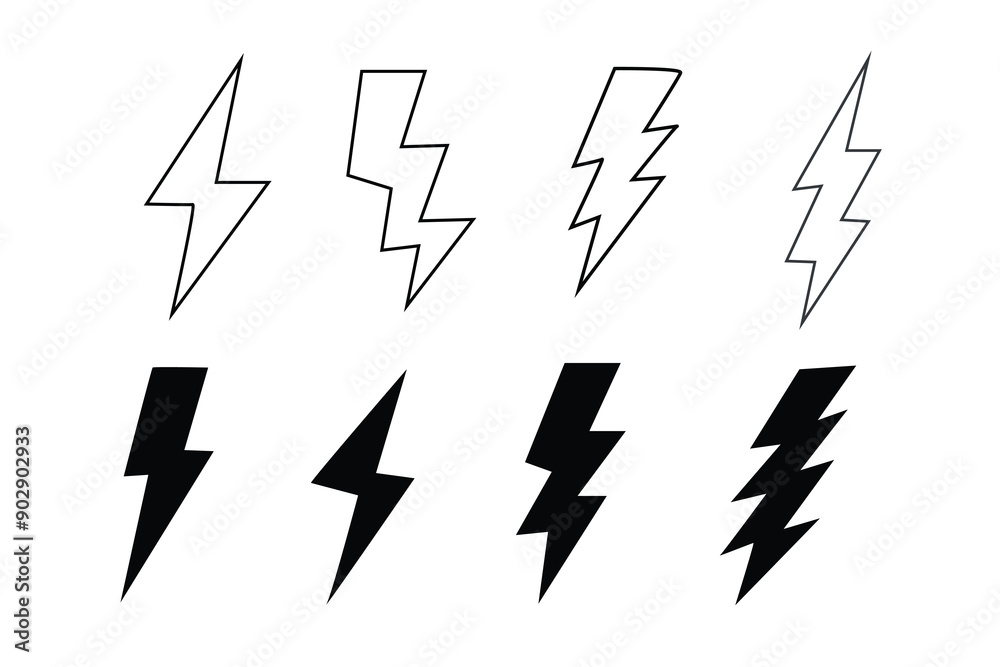 Lightning icon set. Line and glyph flash sign. Outline thunderbolt symbol. electric, power and energy symbol icon collections vector.
Lightning icon set. Line and glyph flash sign. Outline thunderbolt symbol. electric, power and energy symbol icon collections vector.