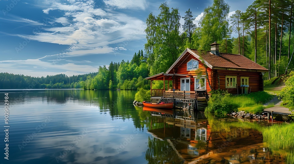 Fototapeta premium Lake cottage with beautiful view