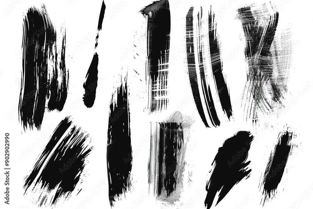 Black ink brush strokes, straight lines and shapes isolated on a white background Black ink brush strokes, straight lines and shapes isolated on a white background