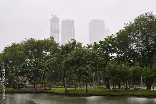 Lumphini Park on a rainy day in Bangkok, Thailand