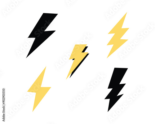 Lightning icon set. Line and glyph flash sign. Outline thunderbolt symbol. electric, power and  energy symbol icon collections vector. 
