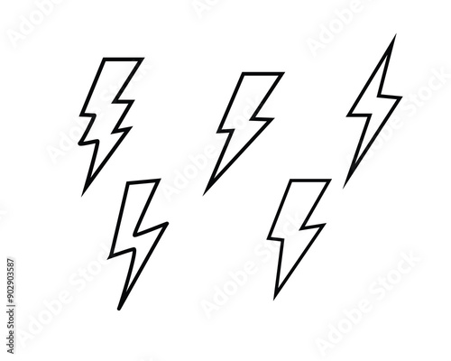 Lightning icon set. Electric, Energy sign and symbol.  thunderbolt and Power icon. Lightning, power icon, vector illustration.
