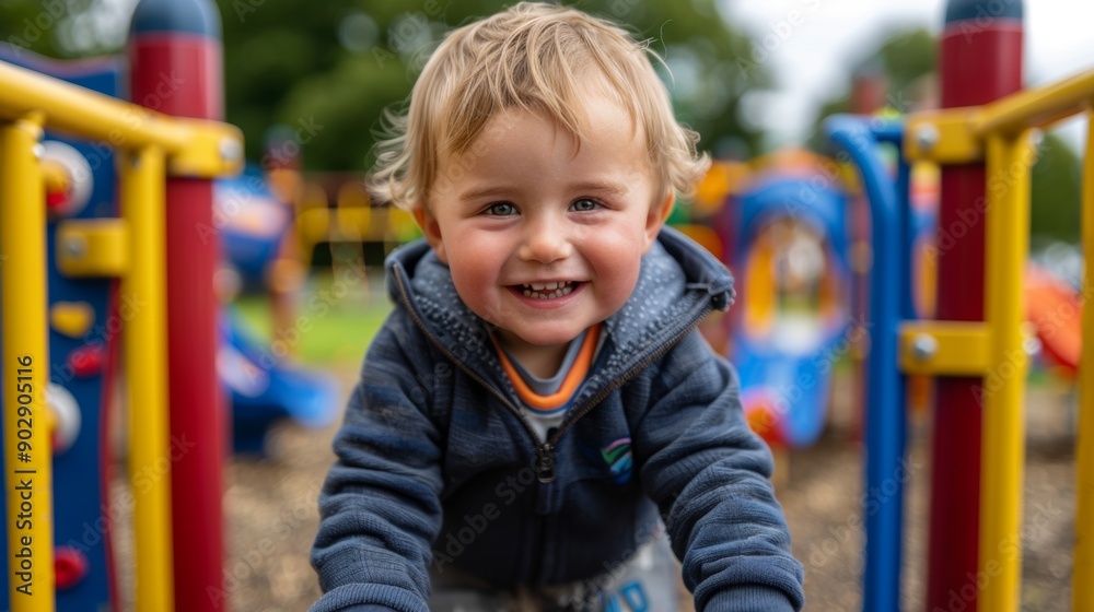 Happy Toddler Playing at Colorful Playground Happy Toddler Playing at Colorful Playground