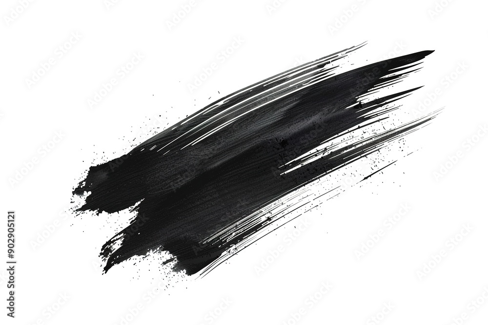 Black ink brush stroke shape of paint swatch on white background Black ink brush stroke shape of paint swatch on white background