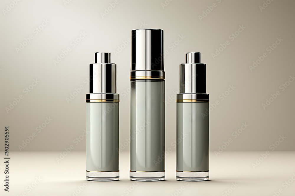 A set of different jars for cosmetics on a gray background, mockup for business cosmetology.