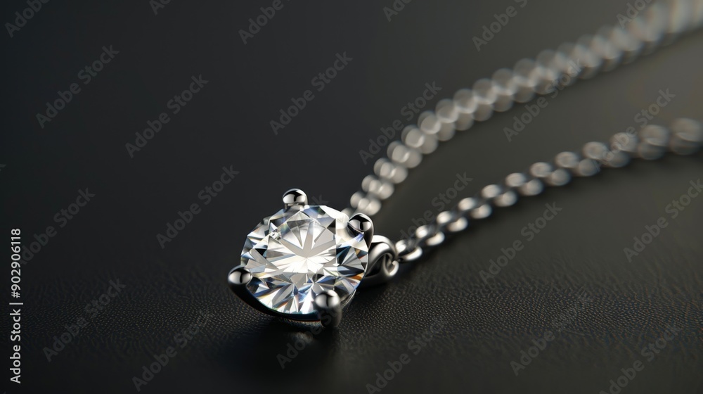 Diamond Pendant Necklace on Black Background.