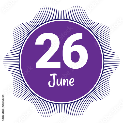 26 June, Date template. Useful design for calendar or event promotion. Vector illustration EPS 10 File. Isolated on white background. 
