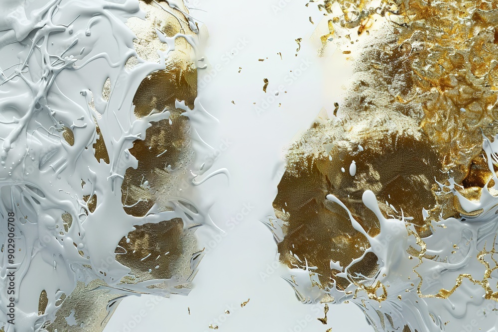 Obraz premium Gold and silver liquid splash, on white background, 3d rendering, 2K, high resolution white background