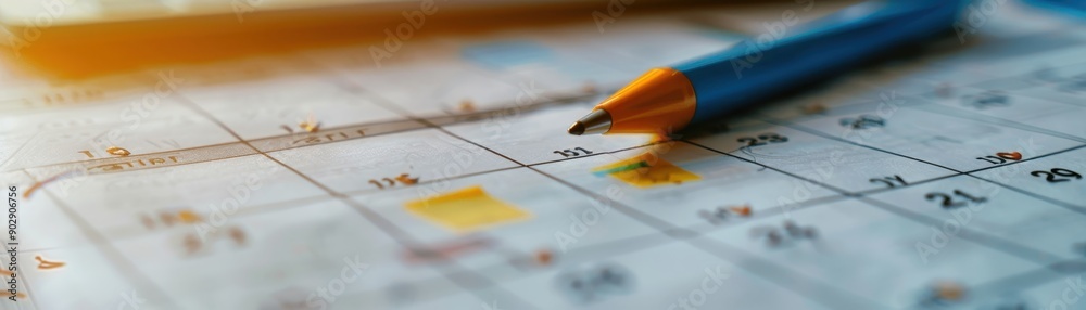 A desk with two laptops and a calendar. The desk is cluttered with pens, pencils, and other office supplies. Scene is busy and focused A desk with two laptops and a calendar. The desk is cluttered with pens, pencils, and other office supplies. Scene is busy and focused