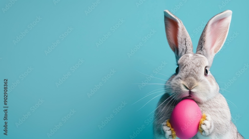 A high-quality image of a decorated Easter bunny on the right side, with ample blank space on the left for text. Ideal for Easter cards and festive promotions. AI generated image. A high-quality image of a decorated Easter bunny on the right side, with ample blank space on the left for text. Ideal for Easter cards and festive promotions. AI generated image.