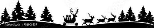 Silhouette of Santa Claus in his sleigh flying with reindeer