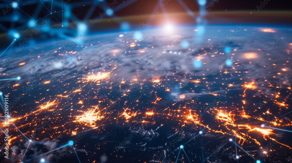 Internet business relies on communication technology, including global networks, telecommunication, cryptocurrency, blockchain, and IoT, with elements of this image provided.